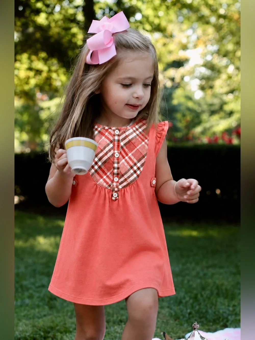 BURBERRY Nova Check Iconic Flutter Sleeve Button Up Bib Dress